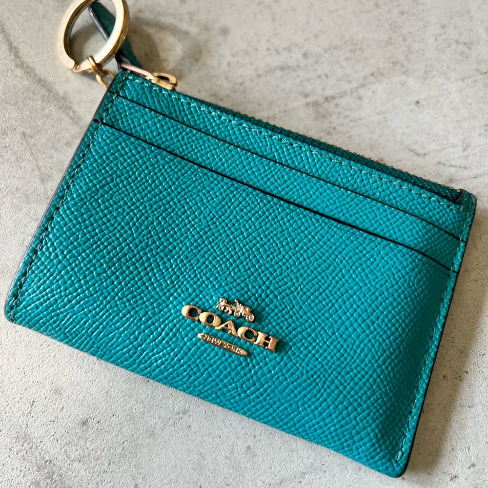 Coach Turquoise Card Holder with Gold Accents